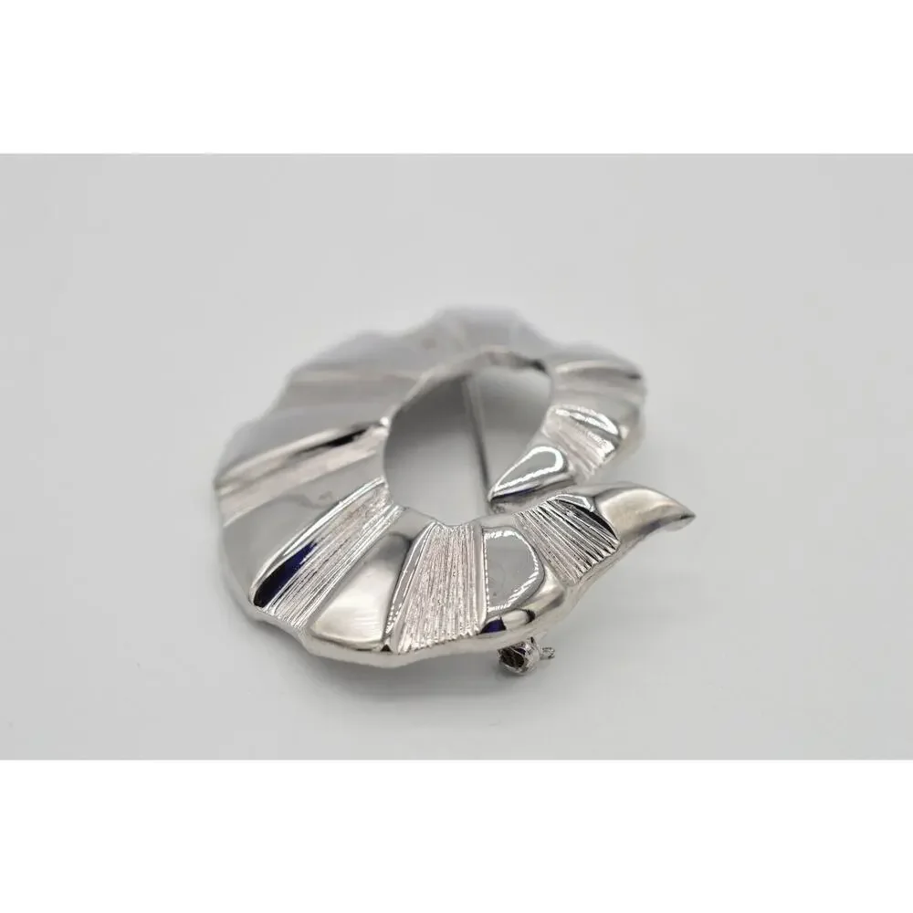 MJ Ent Vintage Pin Brooch Silver Tone Curl Abstract Chunky Signed NOS 1980s 9B